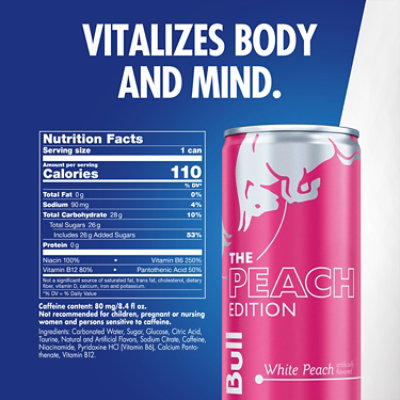 Red Bull Peach Edition White Peach 80mg Caffeine Energy Drink - 4-8.4 Fl. Oz. - Image 2