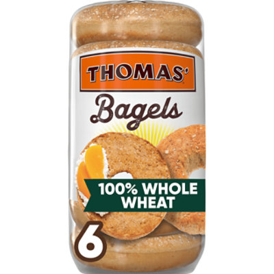 Thomas 100% Whole Wheat Bagels 6 - 18 OZ - Image 1