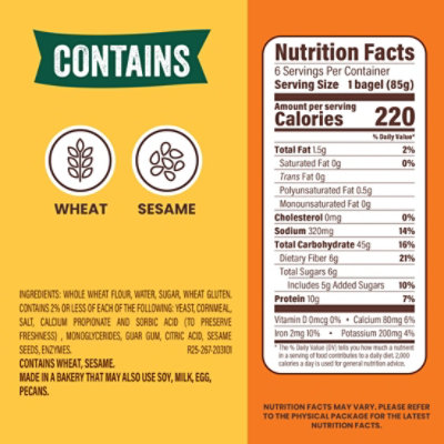 Thomas 100% Whole Wheat Bagels 6 - 18 OZ - Image 2