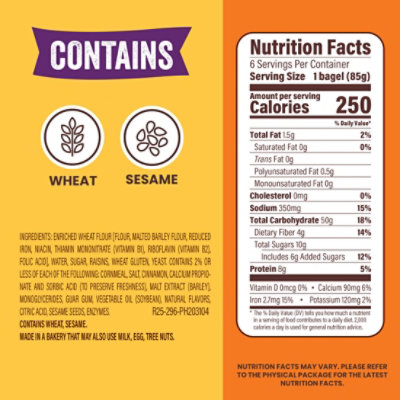 Thomas Cinnamon Raisin Bagels 6 Count - 18 OZ - Image 2