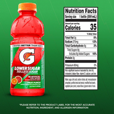 Gatorade Lower Sugar Electrolyte Sport Drink Fruit Punch - 6-20 Fl. Oz. - Image 3
