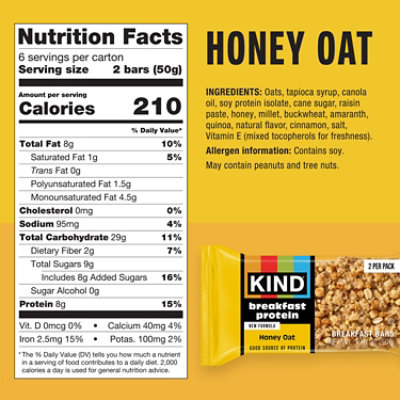 Kind Honey Oats Protein Breakfast Bars 6ct 1.76oz - 6 CT - Image 2
