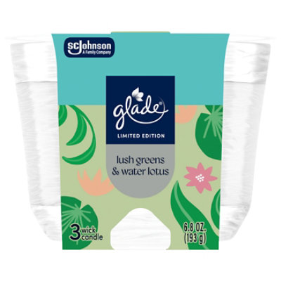 Glade Candle 3 Wick  Air Freshener Lush Greens & Water Lotus - 6.8 OZ - Image 2