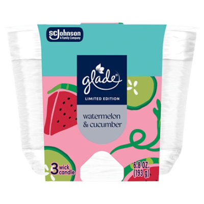 Glade Candle 3 Wick Air Freshener Watermelon & Cucumbr - 6.8 OZ - Image 2