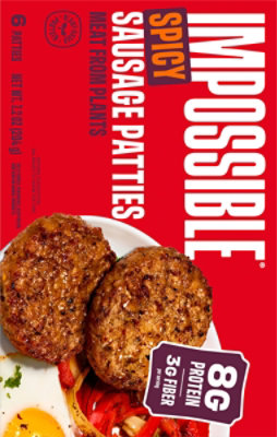 Impossible Foods Sausage Patties Spicy Plant Based Frozen, Fully Cooked, 6 Patties, 7.2 Oz - 7.2 OZ - Image 8