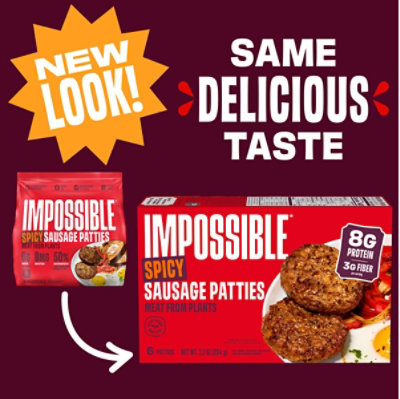 Impossible Foods Sausage Patties Spicy Plant Based Frozen, Fully Cooked, 6 Patties, 7.2 Oz - 7.2 OZ - Image 2
