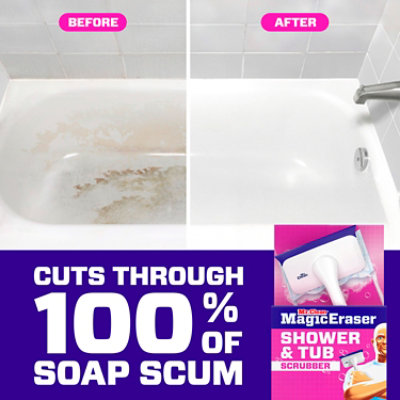 Mr. Clean Magic Eraser Shower & Tub Scrubber Kit, Lemon - 1 Cleaning Handle & 2 Erasers - EA - Image 3
