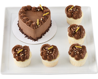 Overjoyed Chocolate Cake and Cupcake Heart Combo Box - Image 1