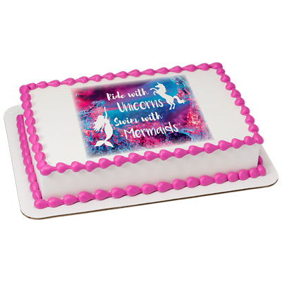 Mermaid And Unicorn Image Photo Cake - Image 1