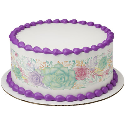 Fresh Rain Watercolor Strip Photo Cake - Image 1