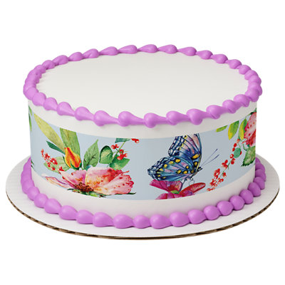 Watercolor Floral Strip Photo Cake - Image 1