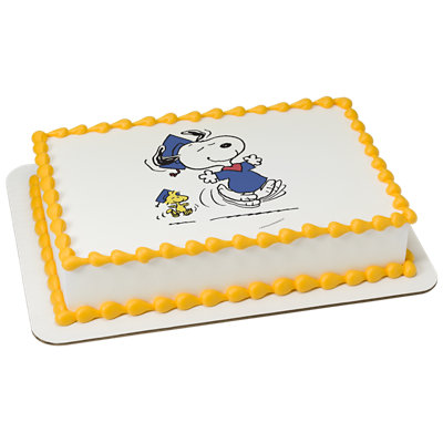 Snoopy And Woodstock Graduation Image Photo Cake - Image 1