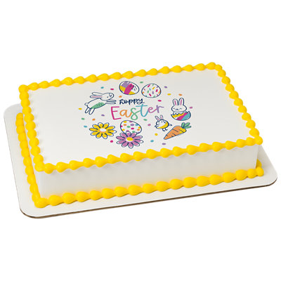 Hoppy Easter Doodle Bunny Image Photo Cake - Image 1