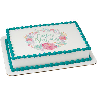 Floral Easter Blessings Image Photo Cake - Image 1