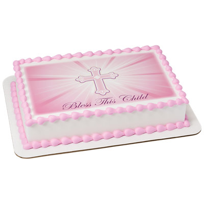 Bless This Child Pink Image Photo Cake - Image 1