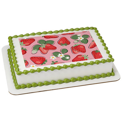 Strawberry Pattern Sheet Image Photo Cake - Image 1