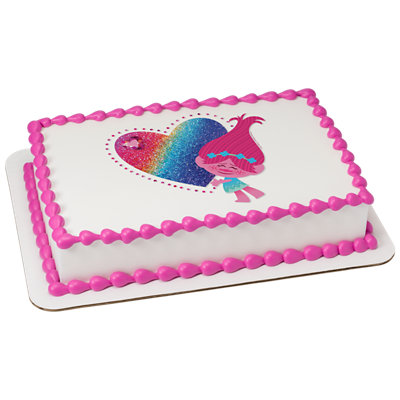 DreamWorks Trolls Sparkle Hearts Image Photo Cake - Image 1