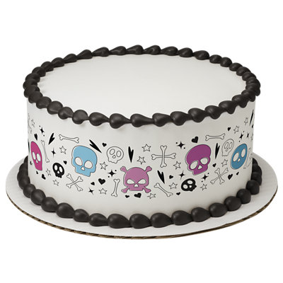 Cutesy Skulls Strip Photo Cake - Image 1