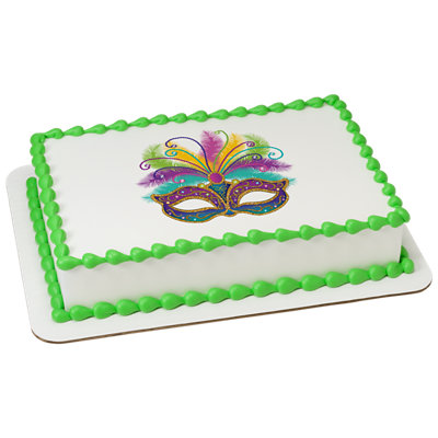 Mardi Gras Mask Image Photo Cake - Image 1
