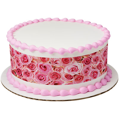 Pink Roses Strip Photo Cake - Image 1