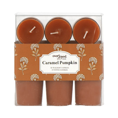 Overjoyed Boutique Carmel Pumpkin Scented Tealight and Votive Candle Set - Each - Image 1