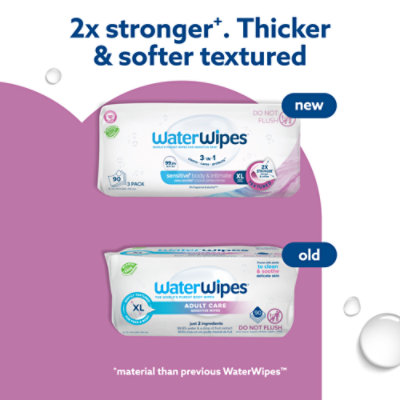 WaterWipes Sensitive+ Body & Intimate Wipes 99.9% Water Unscented & Hypoallergenic - 90 Wipes - Image 2
