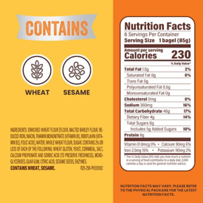 Thomas Bagels Plain Whole Grains - 18 OZ - Image 2