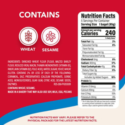 Sara Lee Deluxe Plain Bagels 5 Count - 15 OZ - Image 2