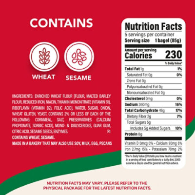 Sara Lee Deluxe Onion Bagels 5 Count - 15 OZ - Image 2