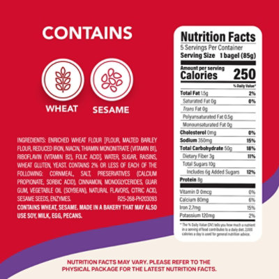 Sara Lee Deluxe Cinnamon Raisin Bagels - 5 - 15 OZ - Image 2