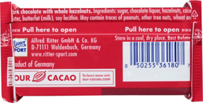Ritter Sport Dark Chocolate W/whole Hazelnuts - 1.18 OZ - Image 6