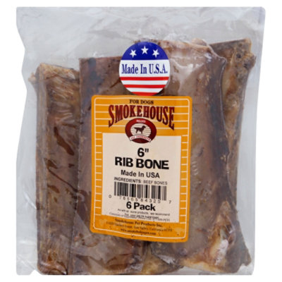 Smokehouse Dog Treats Beef Bones Rib Bone 6 Inch - 6 CT - Image 1