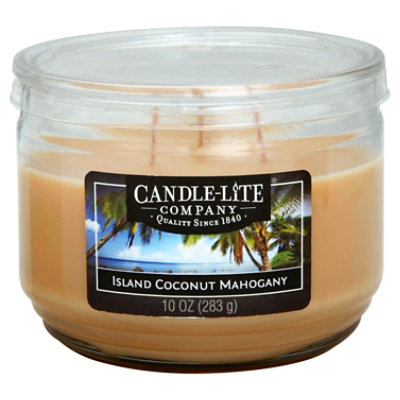 Candle-lite 3 Wick Jar Acetate Lid Island Coconut Mahogany - 10 OZ - Image 1