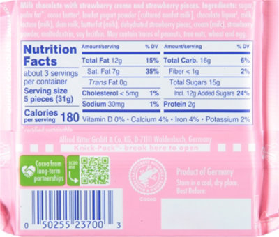 Ritter Sport Choc Bar Mlk Stwbry Creme - 3.5 OZ - Image 6