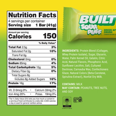 Built Puff Protein Bar Green Apple Crush 4 Count Box 1.41 Oz Bars - 4 CT - Image 2