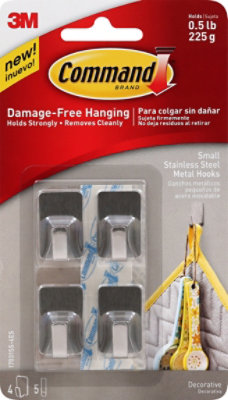 Command Small Stainless Steel Metal Hooks - 4 CT - Image 1