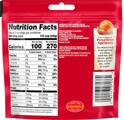 Sun-maid California Pitted Dried Apricots 4oz - 4 OZ - Image 5