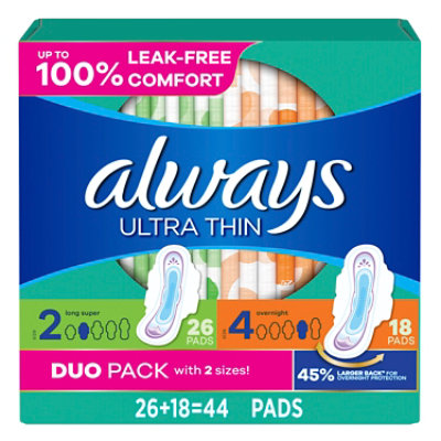 Always Ultra Thin Sz2 & Sz4 Duo Pack - 44 CT - Image 1