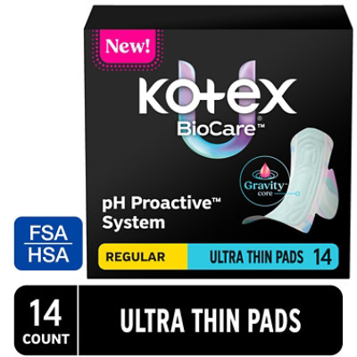 Kotex Biocare Regular Ultra Thin Winged Pads - 14 Count - Image 1