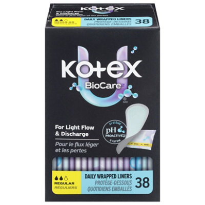 Kotex BioCare Regular Daily Wrapped Liners - 38 Count