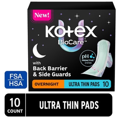 Biocare Ultra-thin Winged Overnight Pads 10 Ct - 10 CT - Image 1