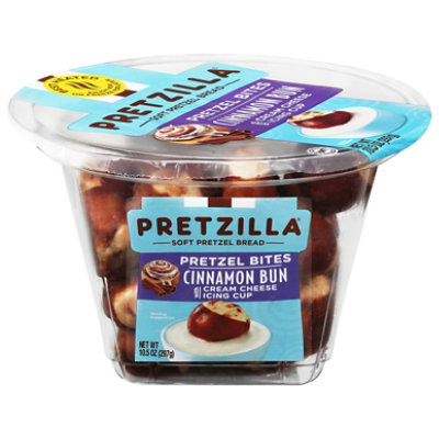 Pretzilla Soft Pretzel Cinnamon Bun Bites Tub With Cream Cheese Icing Cup - 10.5 OZ - Image 1