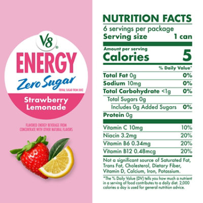 V8 Energy Zero Sugar Straw Lmnade 6pk - 48.00 OZ - Image 4