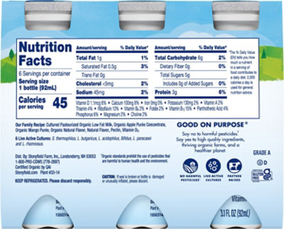 Stonyfield Organic Kids Zero Grams Added Sugar Mango Apple Lowfat Yogurt Smoothies, 3.1 Fl.oz, 6 Ct - 6-3.1FZ - Image 5