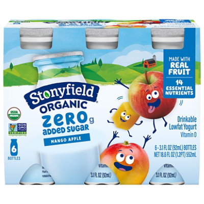 Stonyfield Organic Kids Zero Grams Added Sugar Mango Apple Lowfat Yogurt Smoothies, 3.1 Fl.oz, 6 Ct - 6-3.1FZ - Image 1
