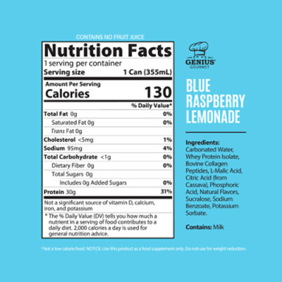 Genius Gourmetsparkling Protein Beverage Blue Raspberry Lemon - 12 FZ - Image 2