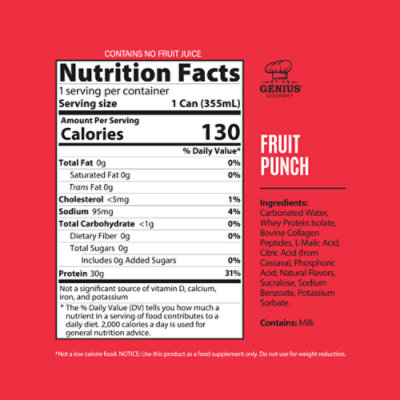 Genius Gourmet Sparkling Protein Beverage Fruit Punch - 12 FZ - Image 2