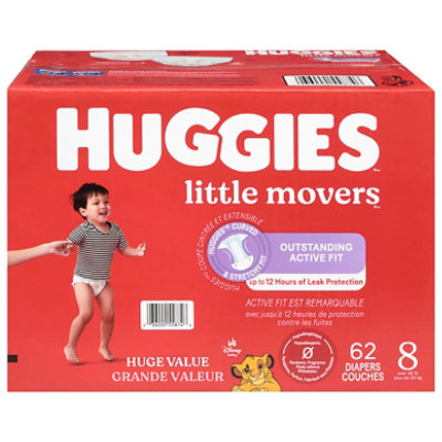 Huggies Little Movers Diapers Huge Sz 8 - 62 CT - Image 2