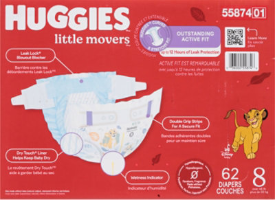 Huggies Little Movers Diapers Huge Sz 8 - 62 CT - Image 4