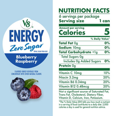 V8 Energy Zero Sugar Blue Raspberry 6pk - 48.00 OZ - Image 4